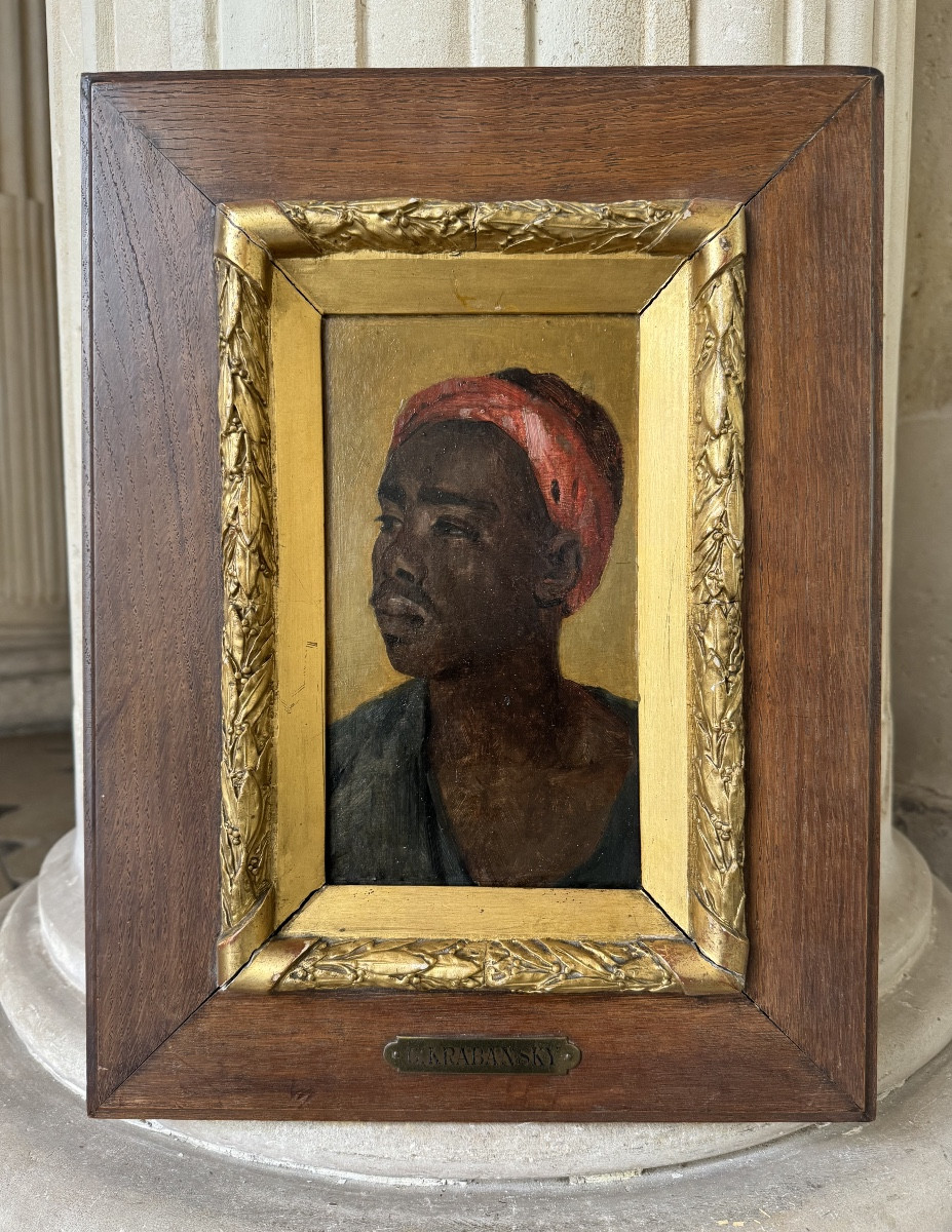 Gustave Krabansky (1852–1902) Portrait Of A Young Black Man In A Red Turban-photo-2