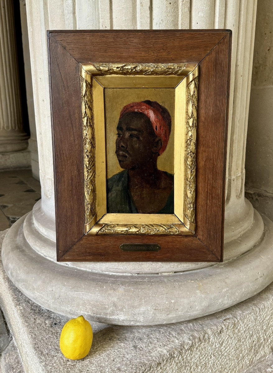 Gustave Krabansky (1852–1902) Portrait Of A Young Black Man In A Red Turban