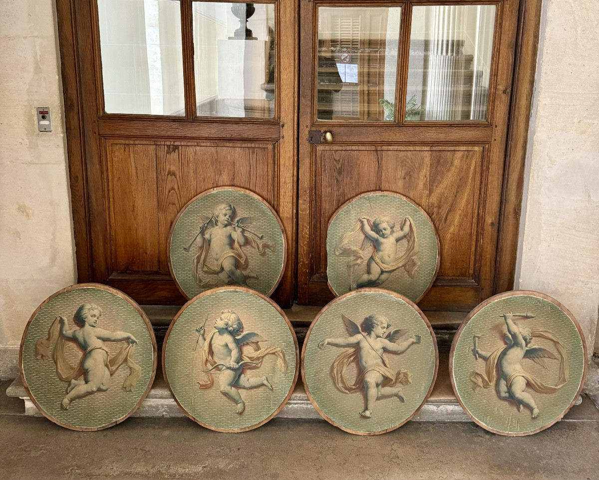 Angelots et Putti, 6 grands médaillons milieu 19ème siècle