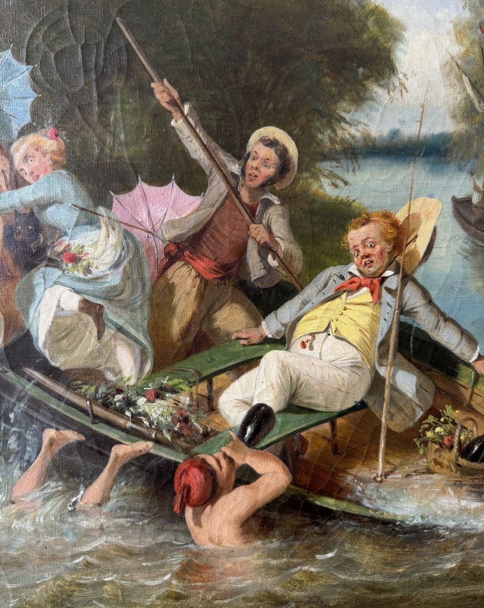 Les Joies Du Canotage, Huile Sur Toile Signée, Vers 1880-photo-2