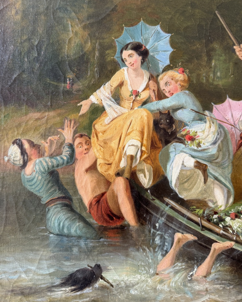Les Joies Du Canotage, Huile Sur Toile Signée, Vers 1880-photo-3