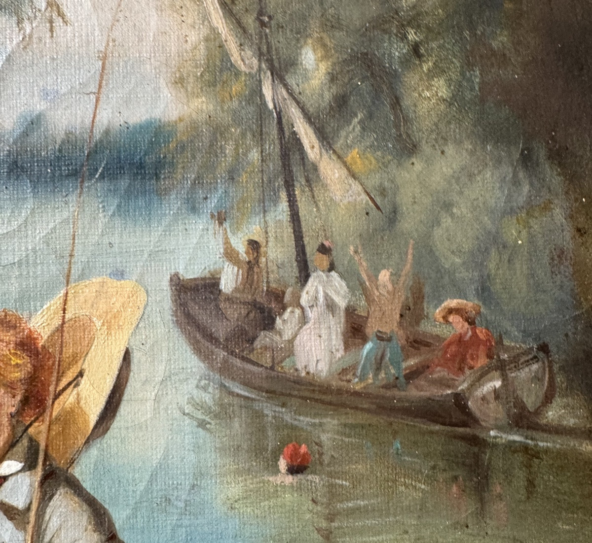 Les Joies Du Canotage, Huile Sur Toile Signée, Vers 1880-photo-1