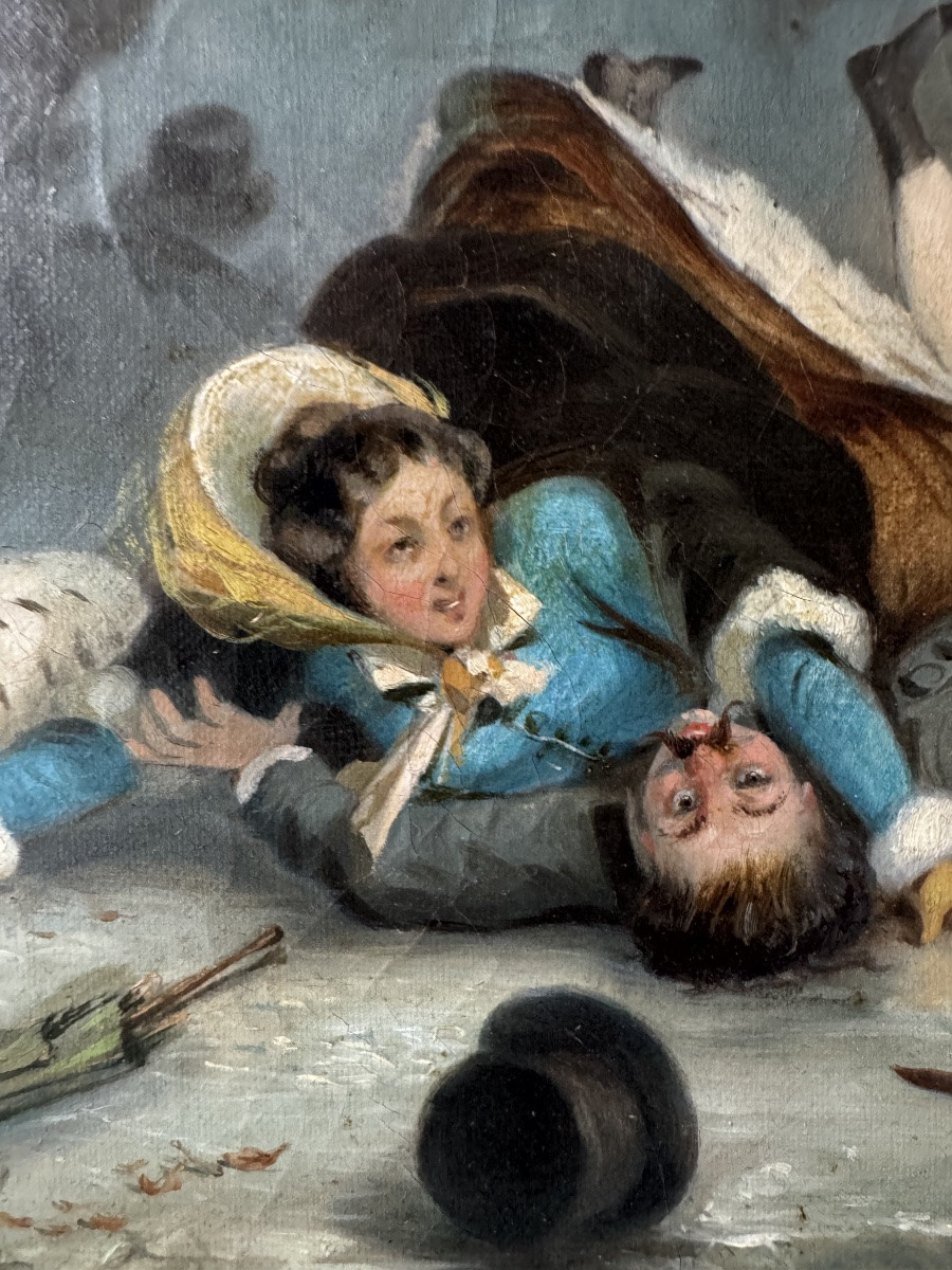 Les Joies Du Patinage, Huile Sur Toile Signée, Vers 1880-photo-3