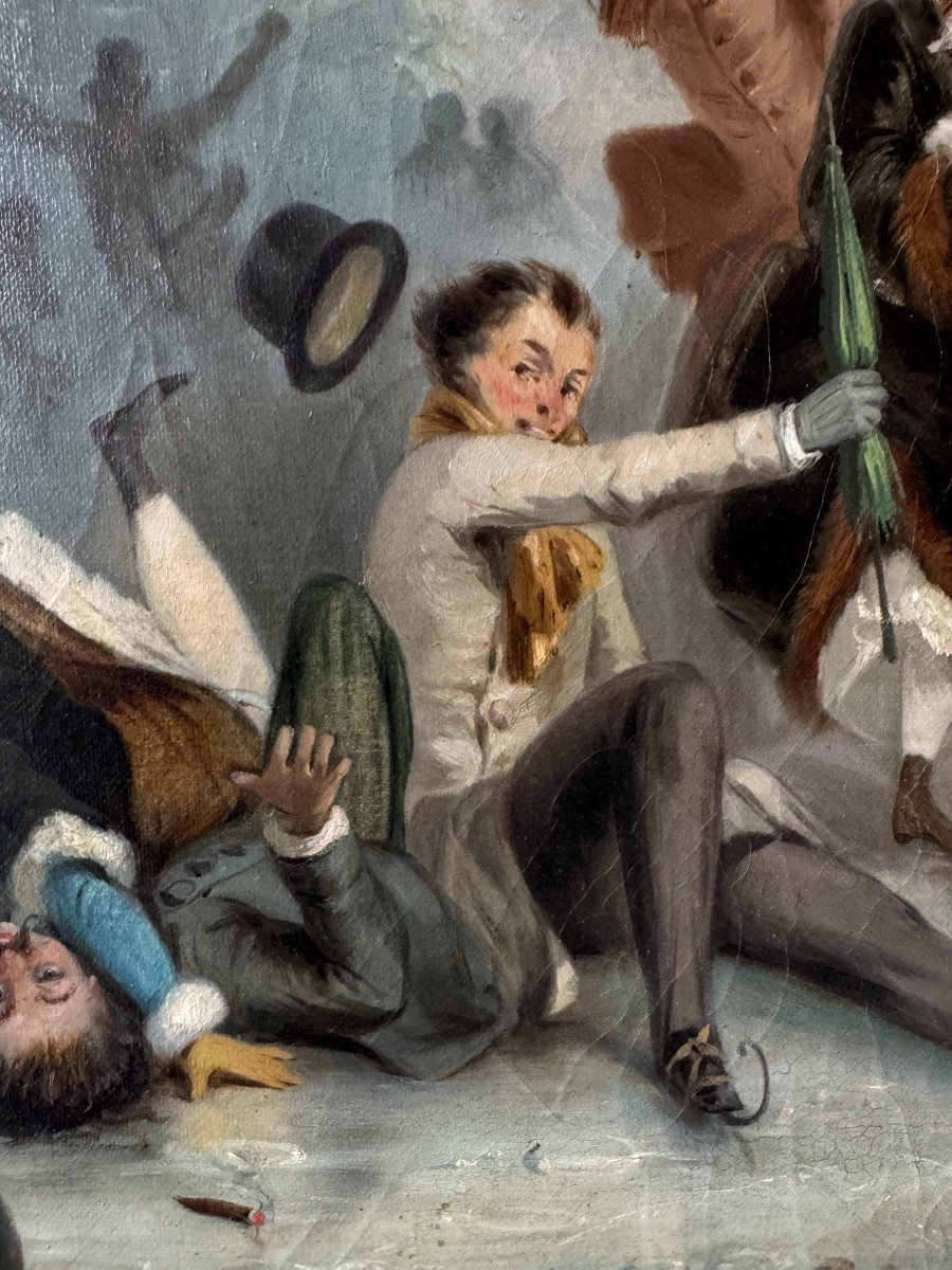 Les Joies Du Patinage, Huile Sur Toile Signée, Vers 1880-photo-4