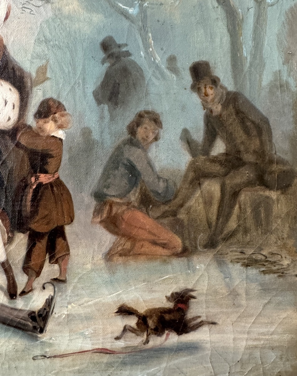 Les Joies Du Patinage, Huile Sur Toile Signée, Vers 1880-photo-1