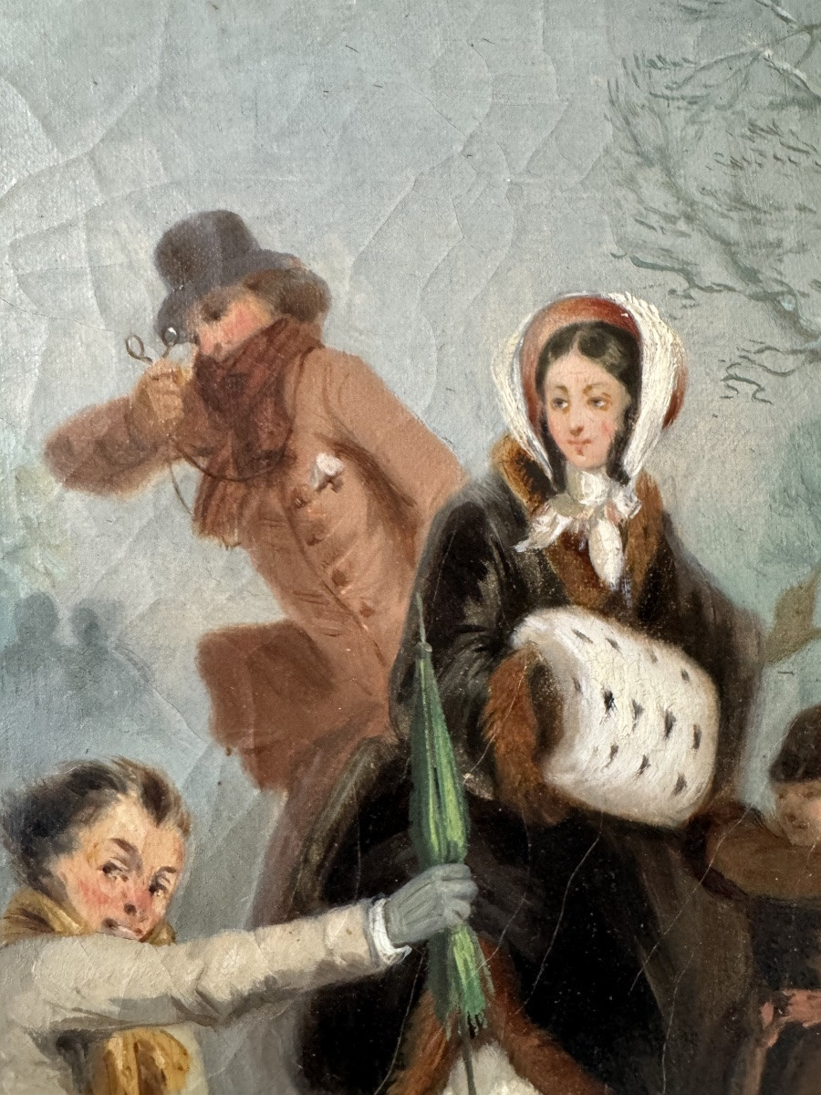 Les Joies Du Patinage, Huile Sur Toile Signée, Vers 1880-photo-3