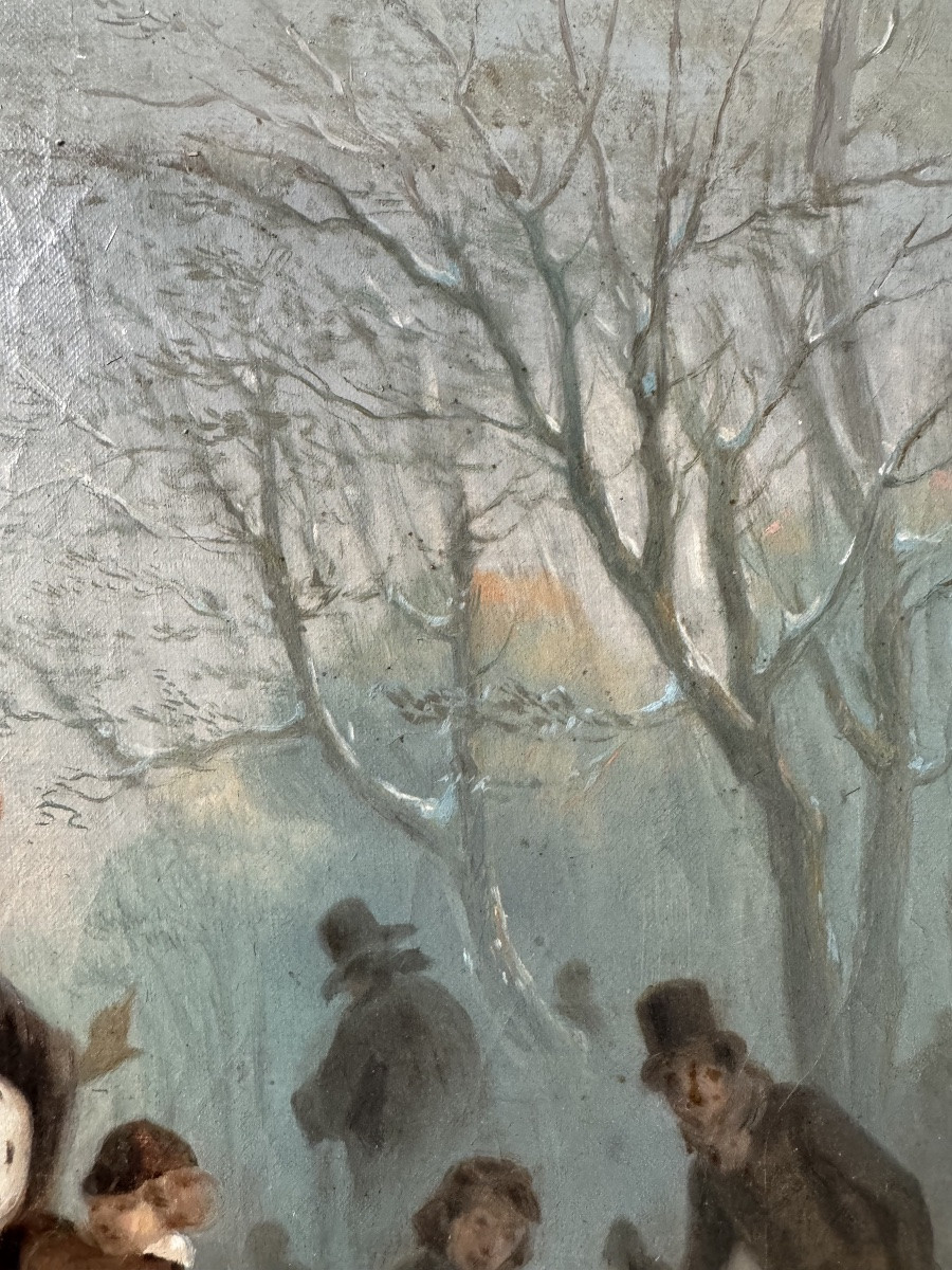 Les Joies Du Patinage, Huile Sur Toile Signée, Vers 1880-photo-4
