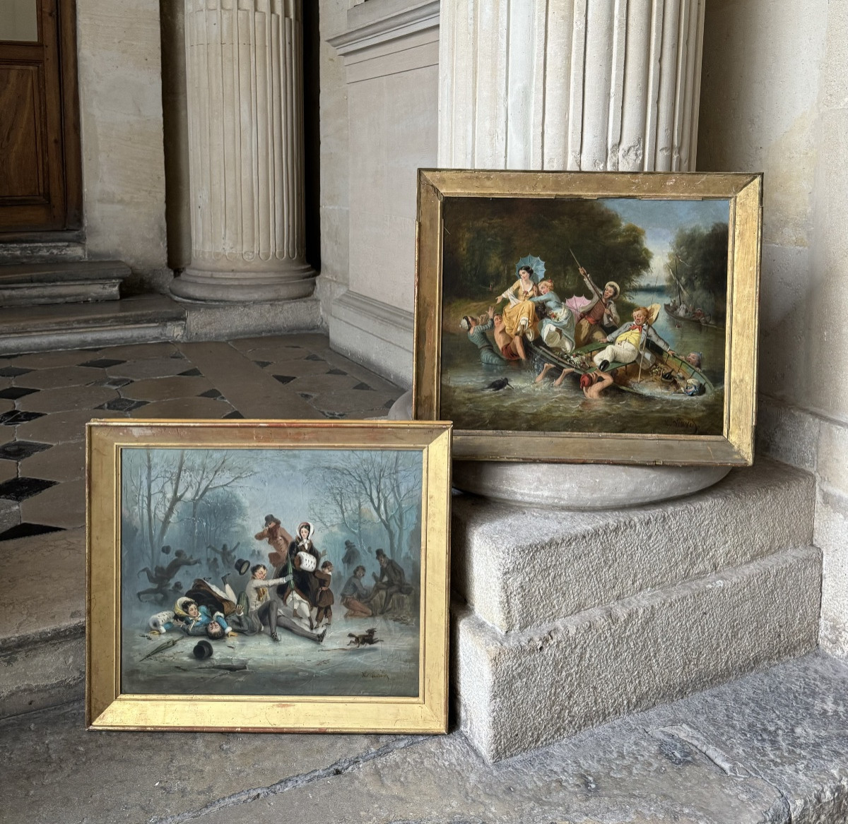 Les Joies Du Patinage, Huile Sur Toile Signée, Vers 1880-photo-6