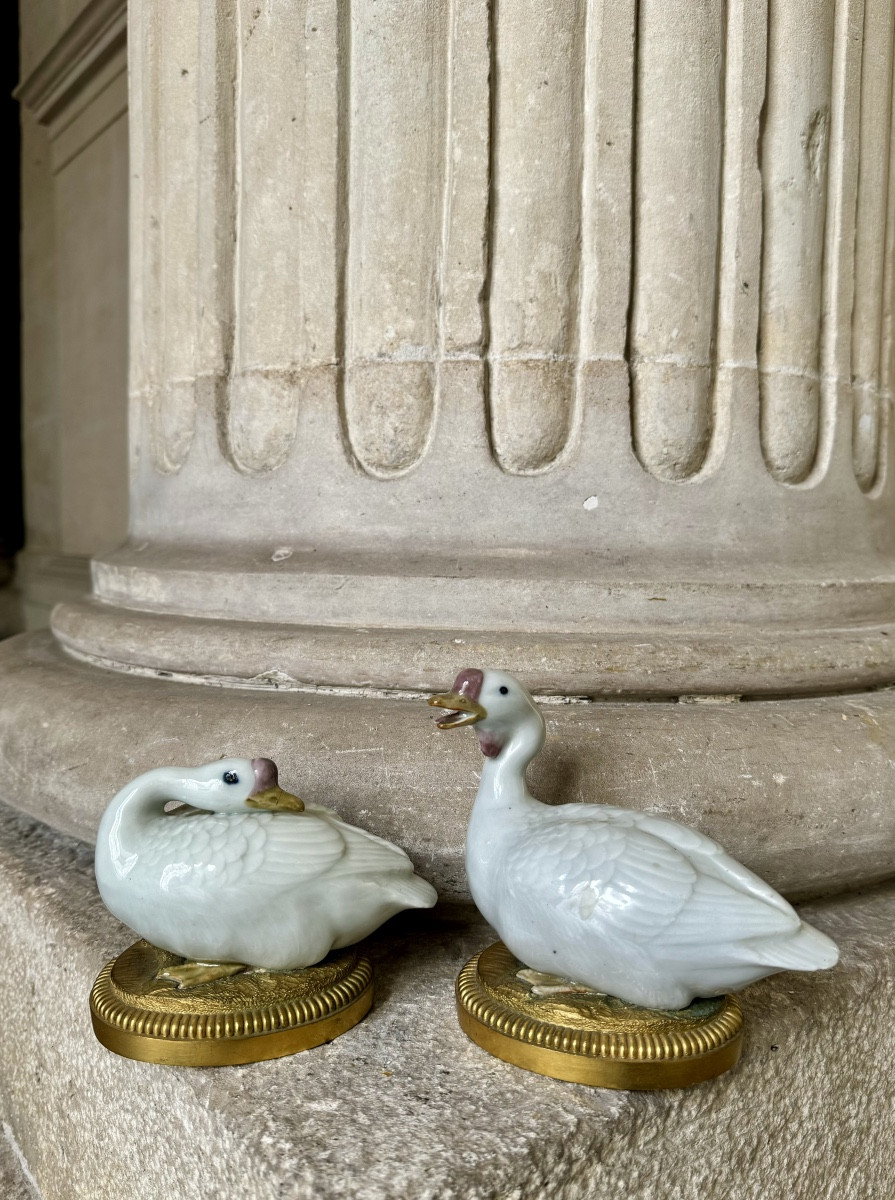 Deux Oies En Porcelaine Allemande 19ème Siècle 