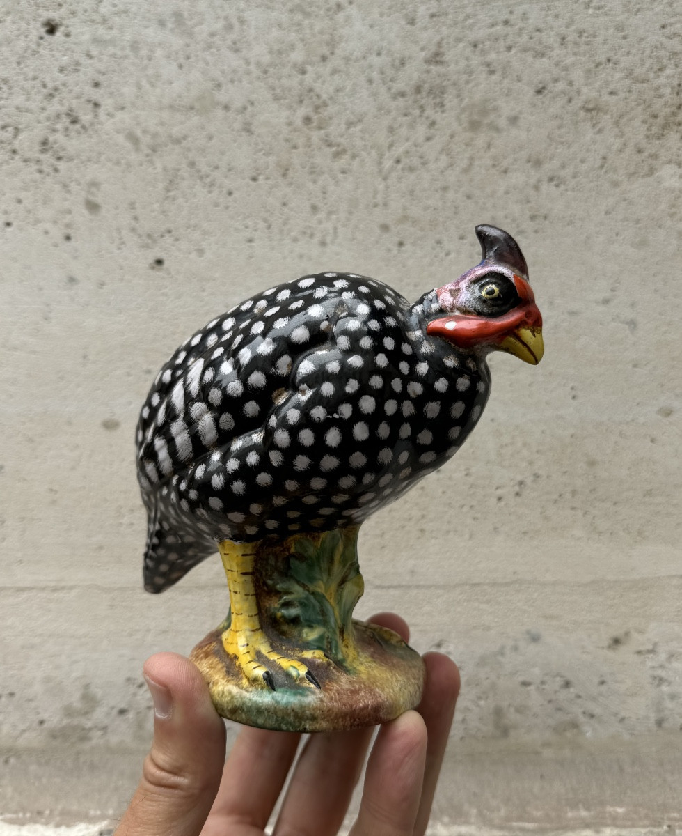 Pintade En Faïence Polychrome, Début 20ème Siècle