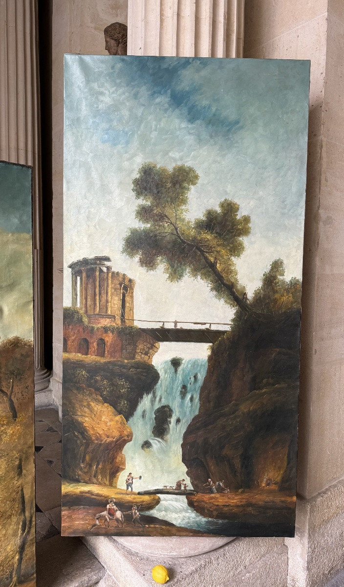 Pair Of Decorative Paintins In The Style Of Hubert Robert -photo-2