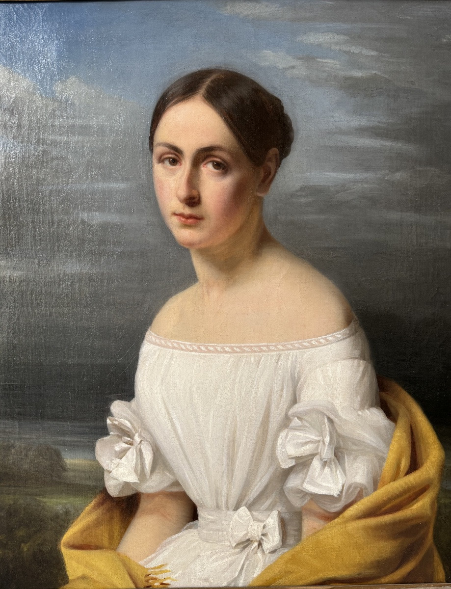 Portrait Of A Young Woman  In A Yellow Shawl Circa 1830-photo-1