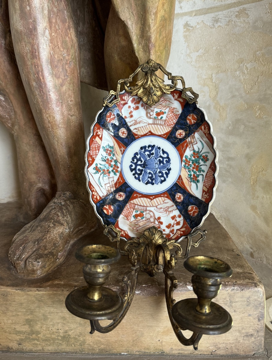 Pair Of 19th Century Imari Porcelain And Gilt Metal Wall Lights -photo-6