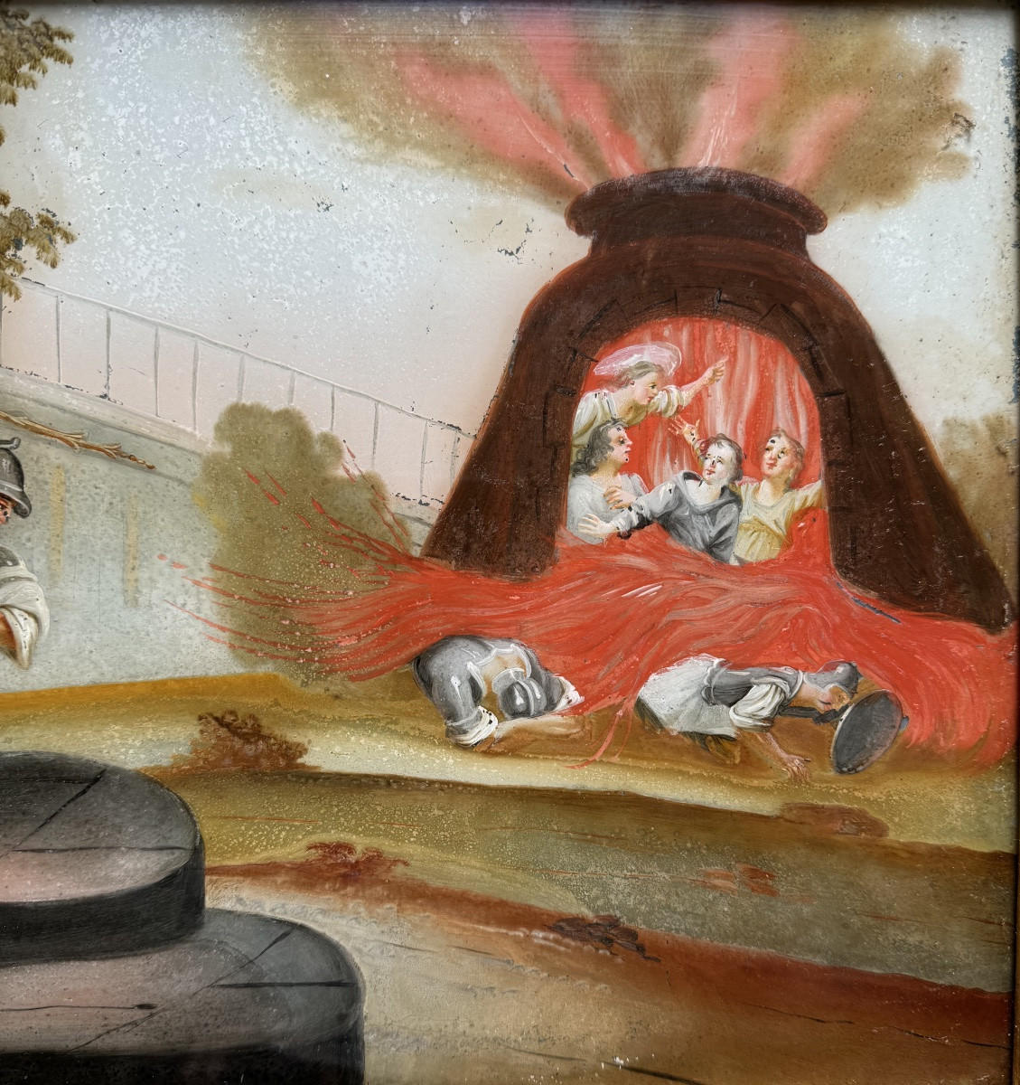 Nabuchodonosor Et Les Trois Jeunes Hébreux, Peinture Sous Verre  Fin 18ème-photo-1