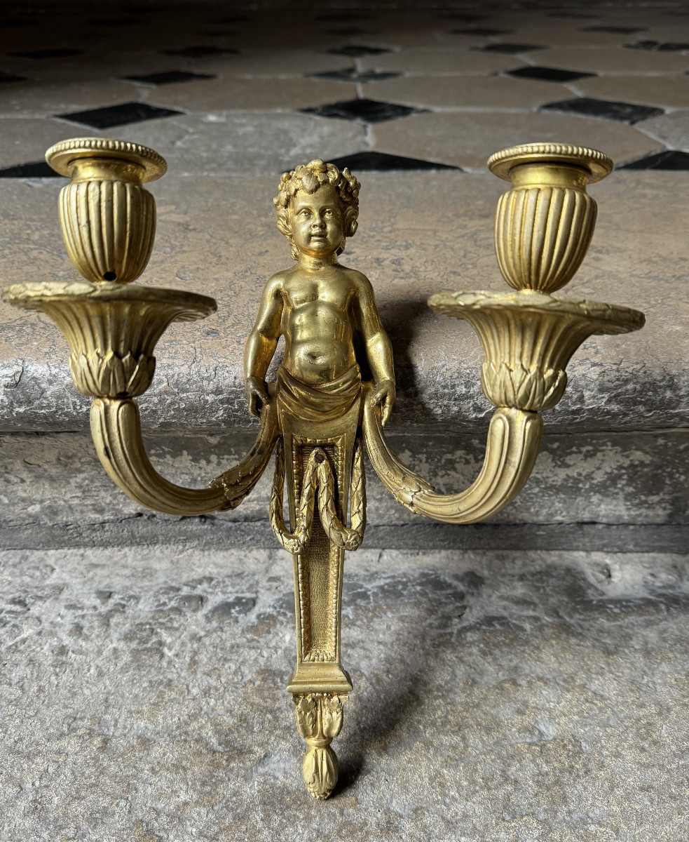 Paire d’Appliques En Bronze  Doré De Style Louis XVI-photo-4
