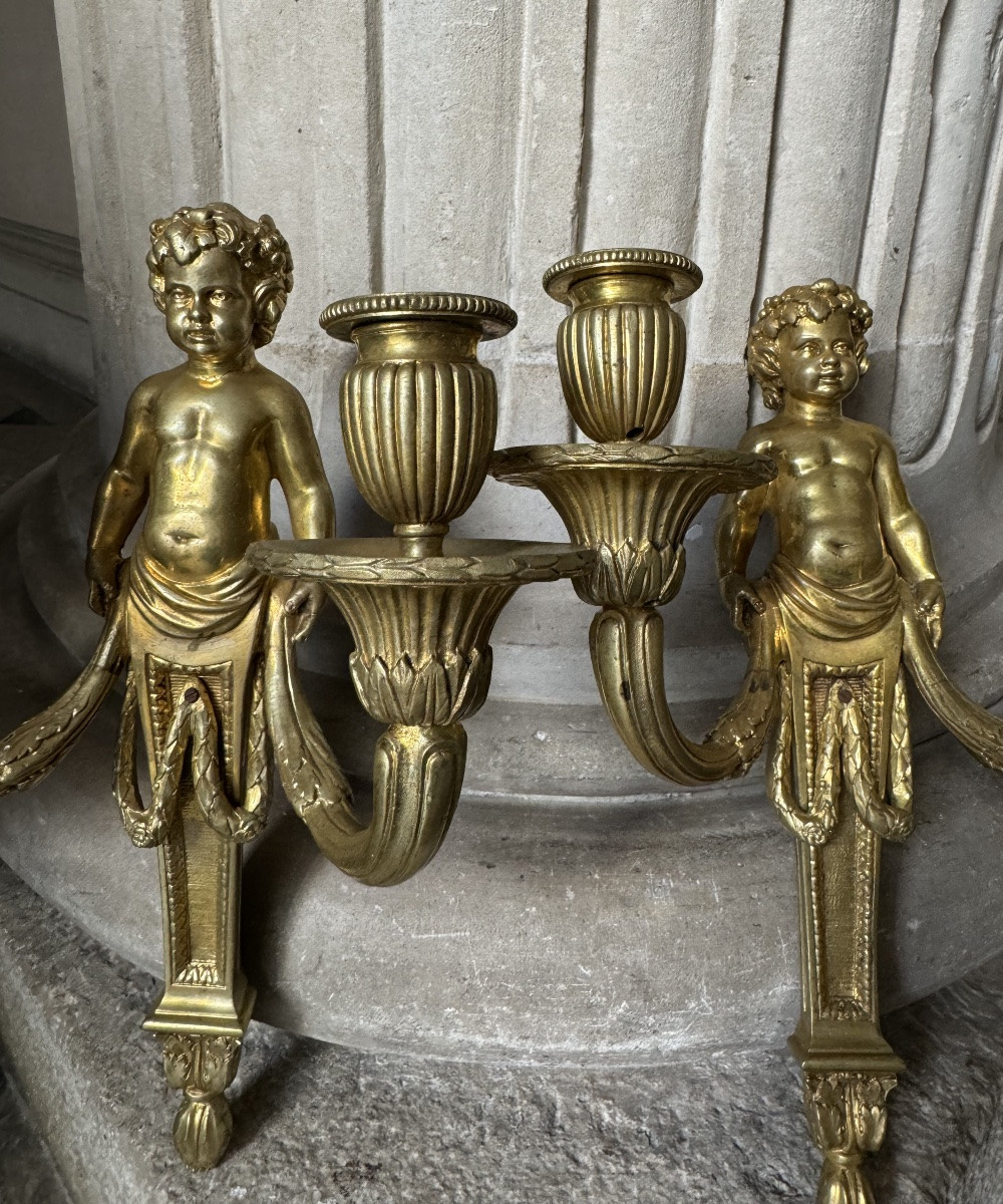 Paire d’Appliques En Bronze  Doré De Style Louis XVI-photo-5