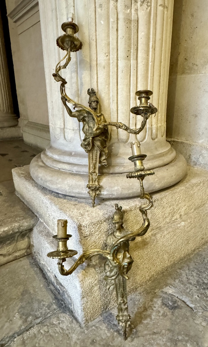 Pair Of Regency Style Bronze Wall Lights 