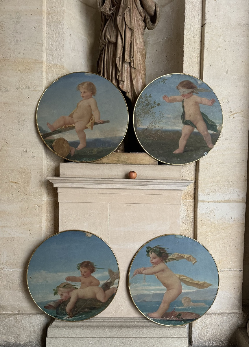 Children's Games, 4 Canvases Napoleon III Period, Pierre Cardin Collection 