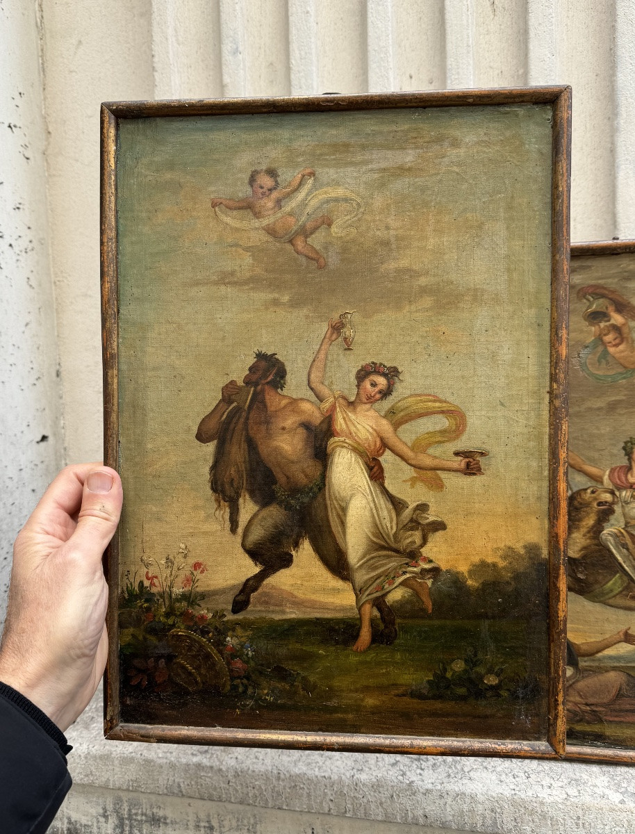 Pair Of Mythological Paintings, Oils On Canvas, Empire Period -photo-2
