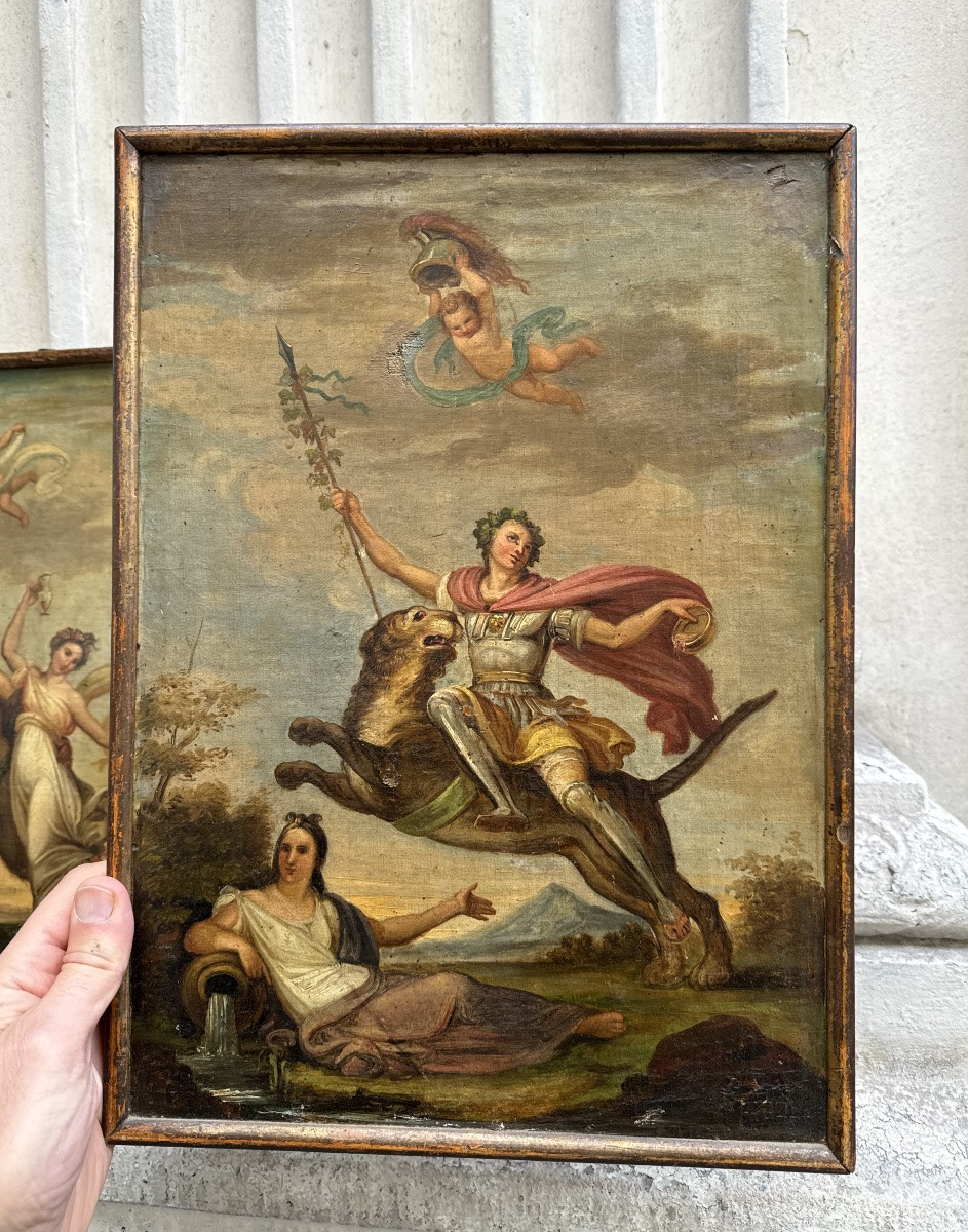 Pair Of Mythological Paintings, Oils On Canvas, Empire Period -photo-2