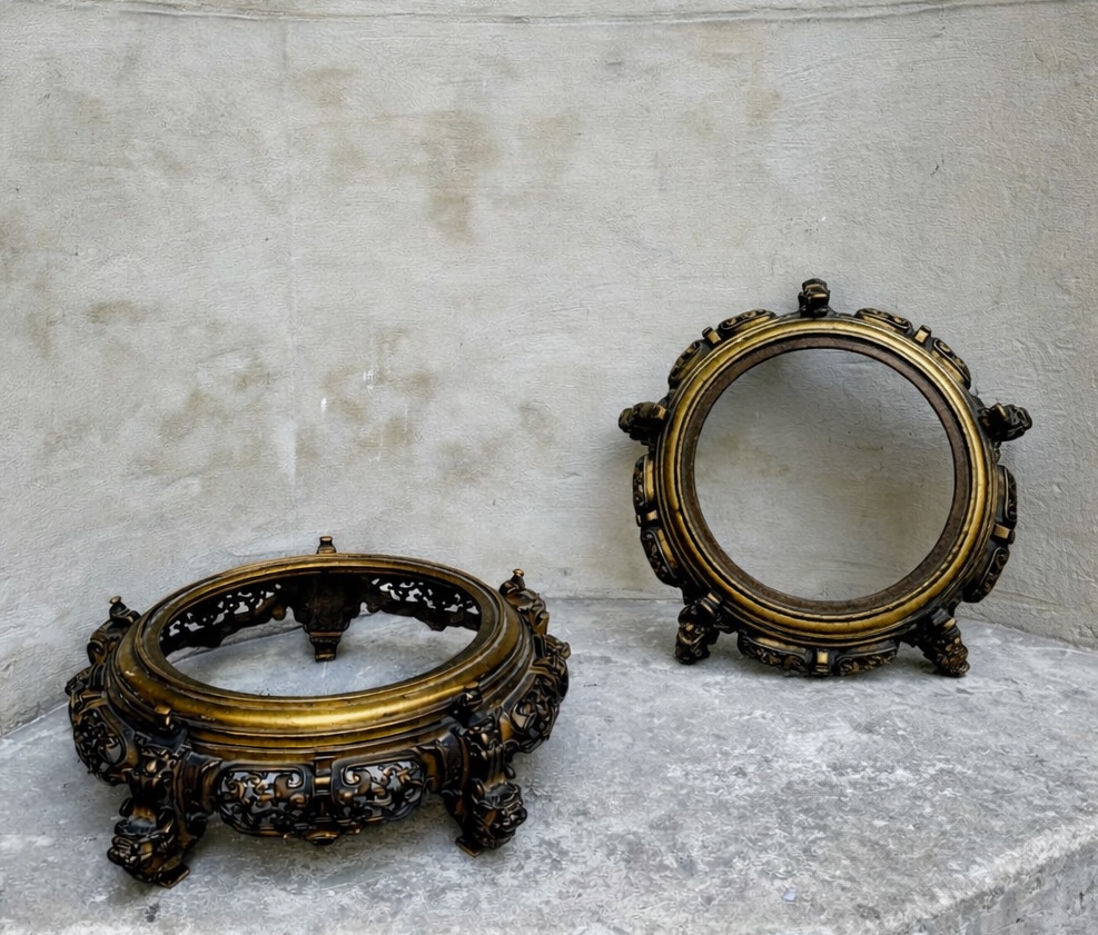 Pair Of 19th Century Gilt Bronze Chinese Pedestals 