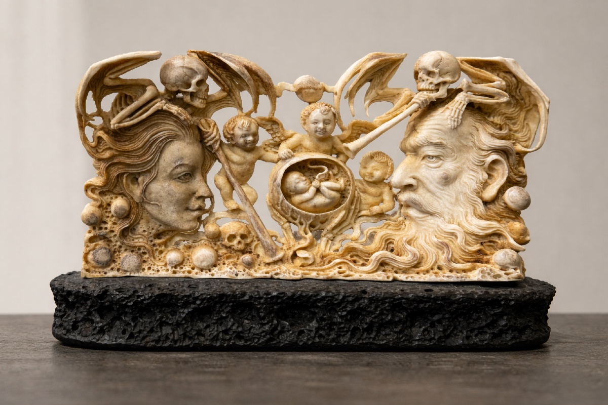 Allégorie De La Vie Et De La Mort, Os De Buffle 20ème Siècle 