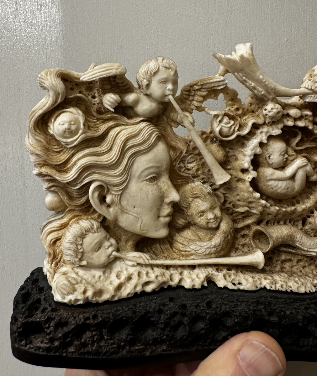 Allégorie De La Vie Et De La Mort, Os De Buffle 20ème Siècle -photo-3