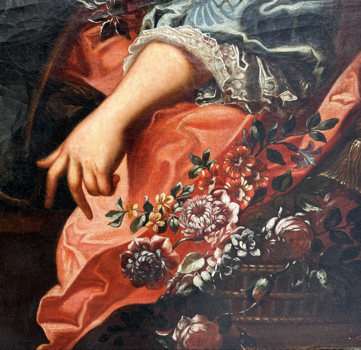 Large Portrait Of A Lady With A Flower, Italian School, Circa 1750 -photo-3