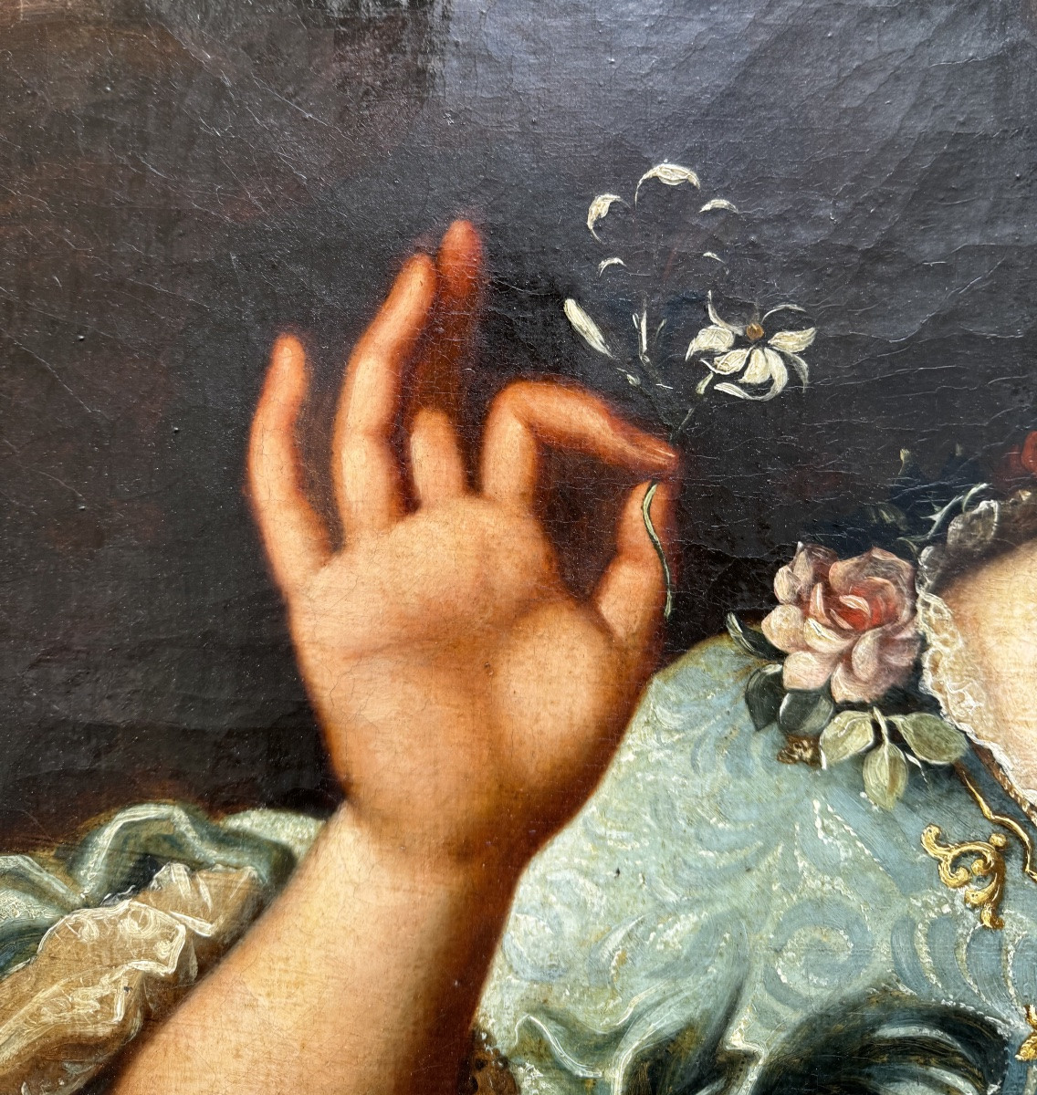 Large Portrait Of A Lady With A Flower, Italian School, Circa 1750 -photo-4