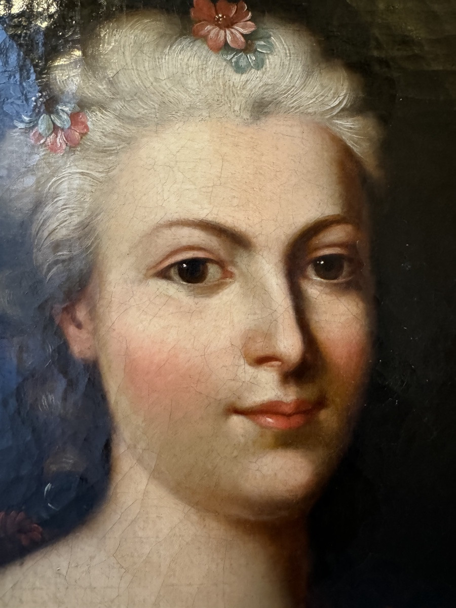 Large Portrait Of A Lady With A Flower, Italian School, Circa 1750 -photo-1