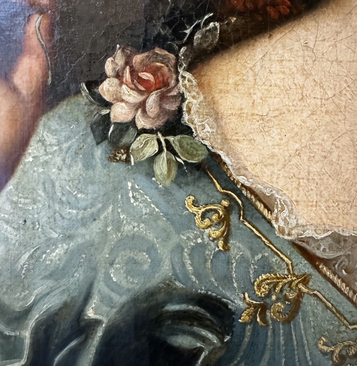 Large Portrait Of A Lady With A Flower, Italian School, Circa 1750 -photo-2