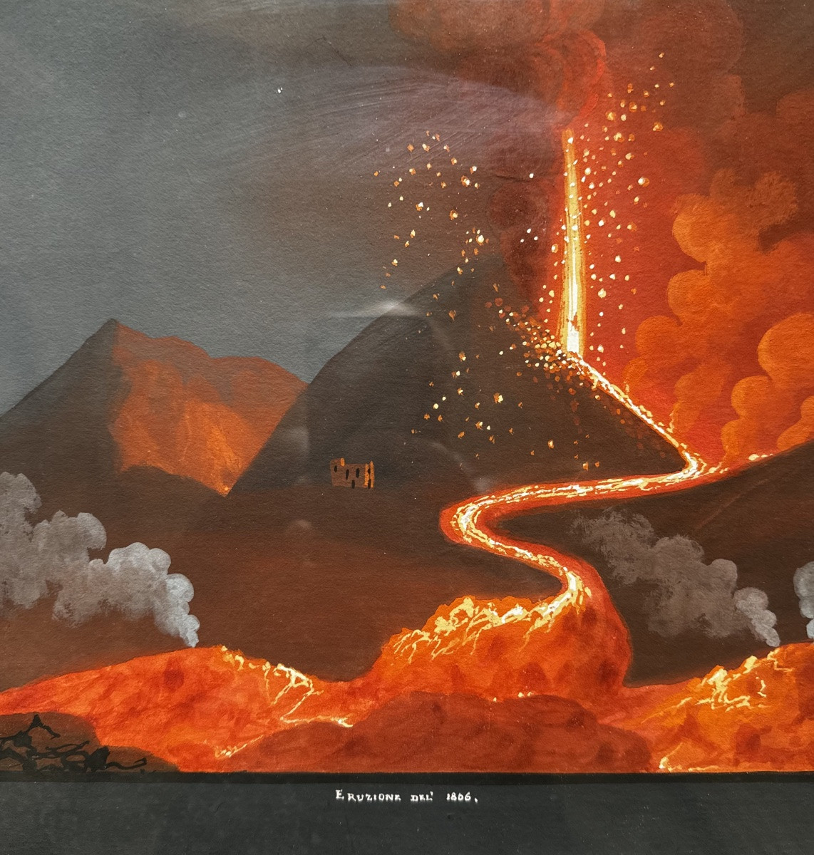 Éruption Du Vésuve En 1806, Gouache Napoligaine 19ème Siècle -photo-1