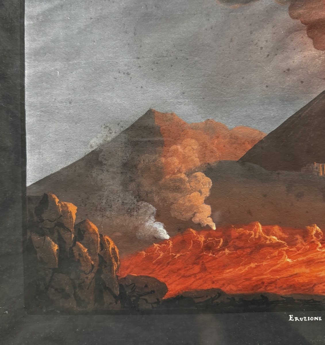 Éruption Du Vésuve En 1783, Gouache Napolitaine 19ème Siècle -photo-1