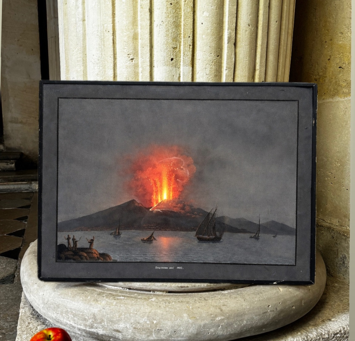 Éruption Du Vésuve En 1752, Gouache Napolitaine 19ème Siècle 