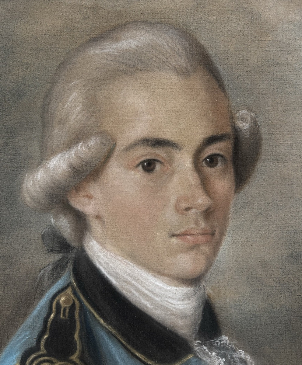 Portrait d’Un Jeune Officier, Pastel Fin 18ème Siècle -photo-1