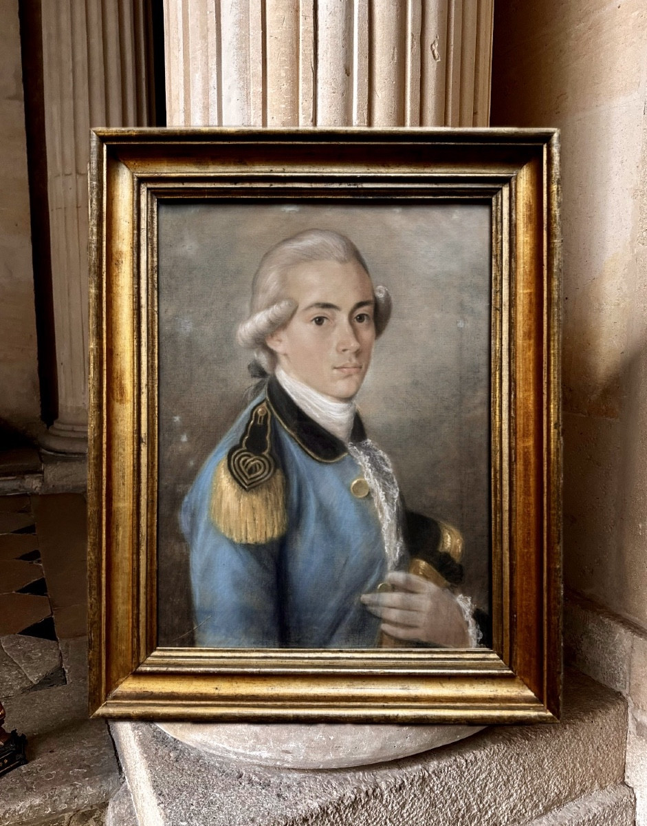 Portrait d’Un Jeune Officier, Pastel Fin 18ème Siècle 