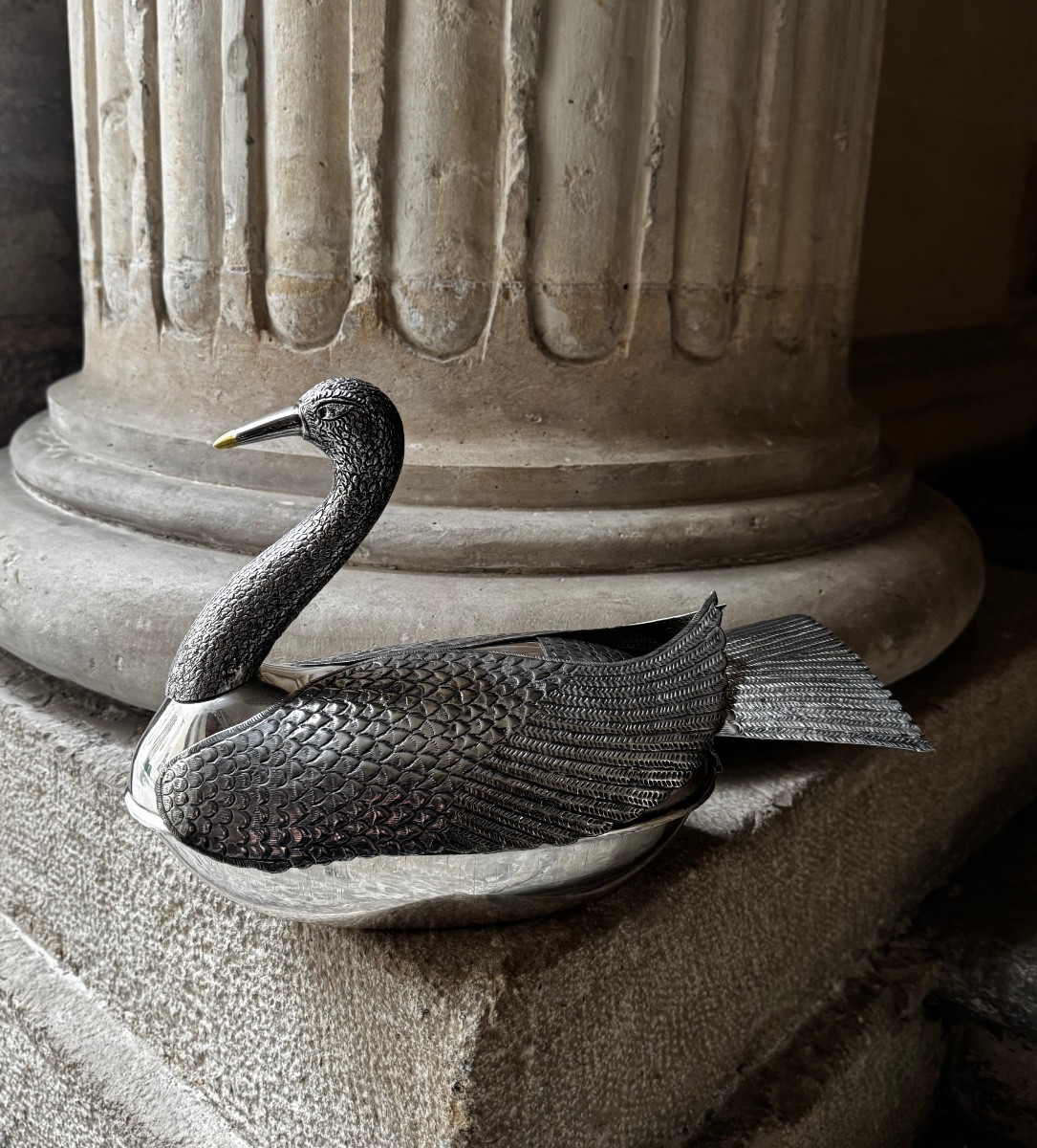 Boîte En Métal Argenté, Italie 1960