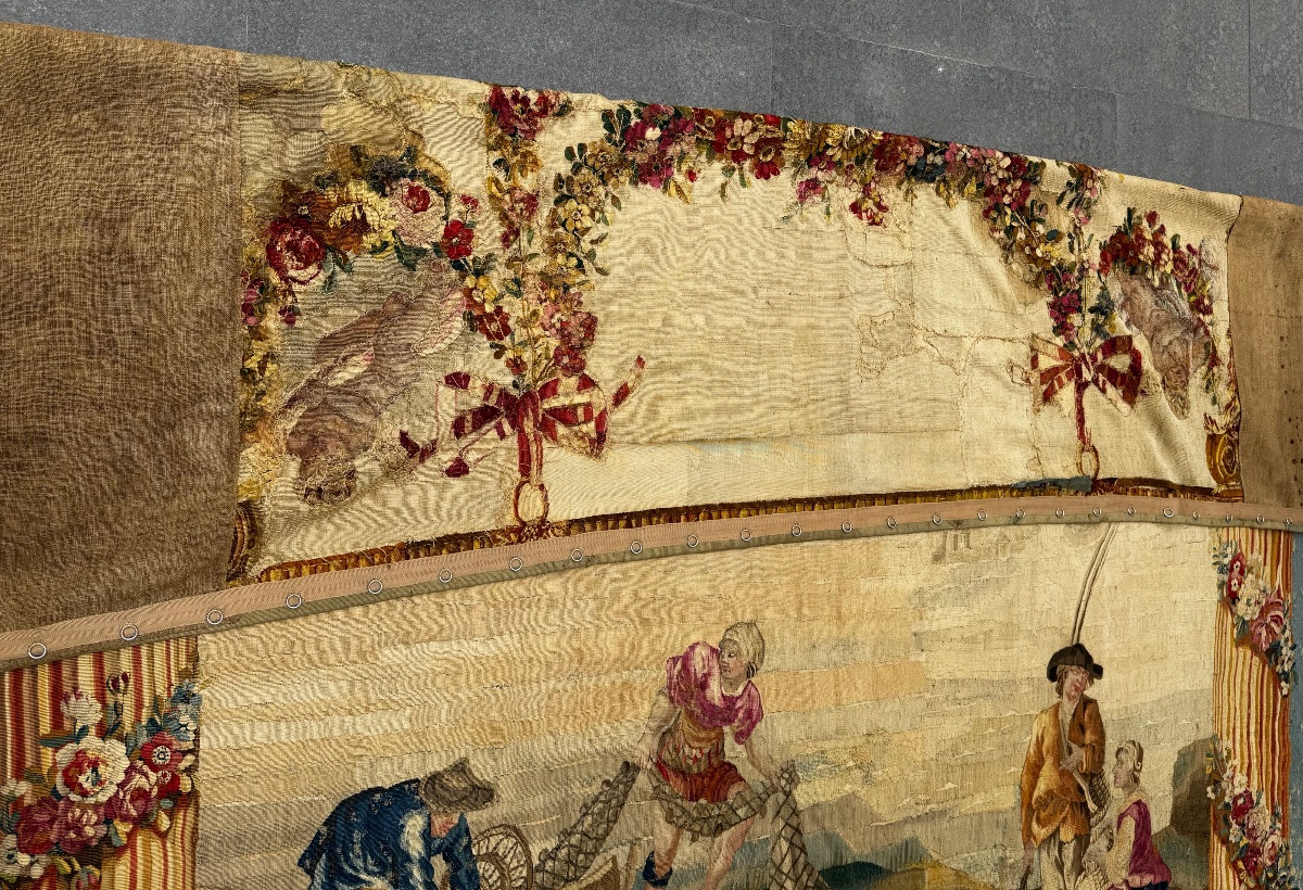 Scène De Pêche Galante Au Bord De L’eau, Tapisserie d’Aubusson Milieu 18ème Siècle -photo-8