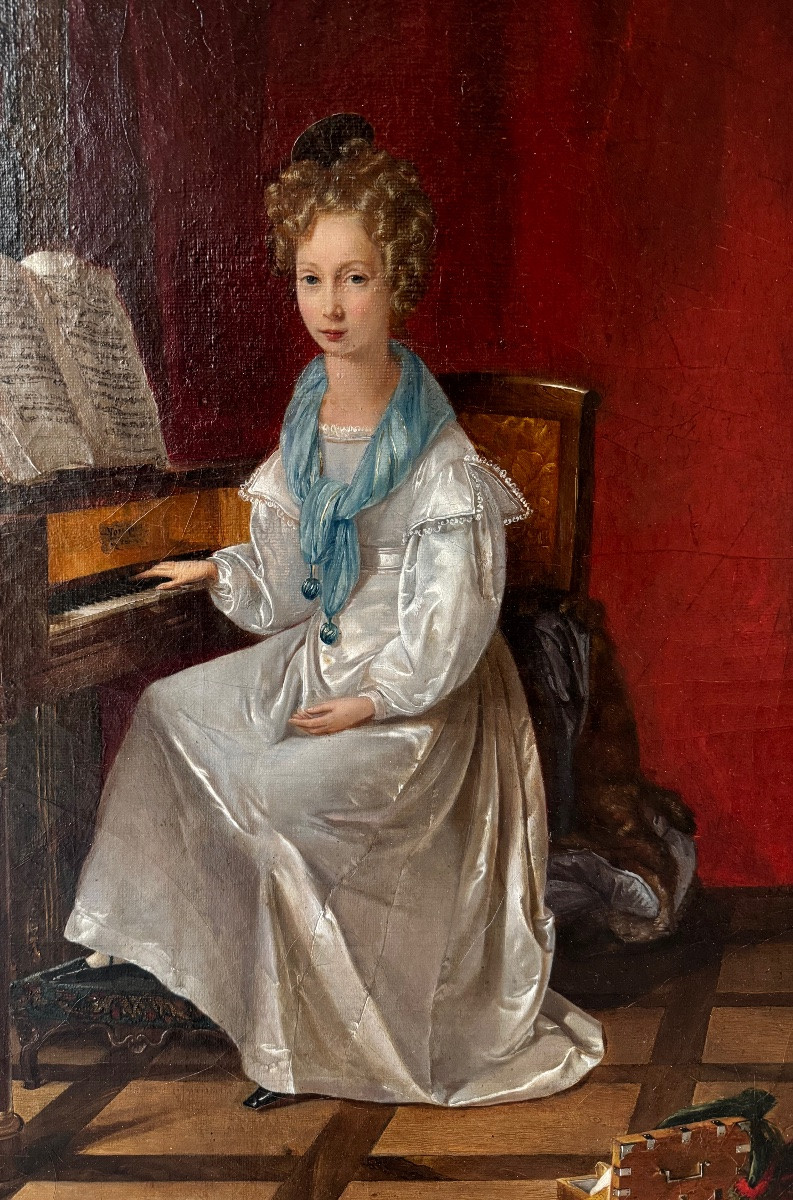 Young Girl With Piano, French School About 1820-1830-photo-1