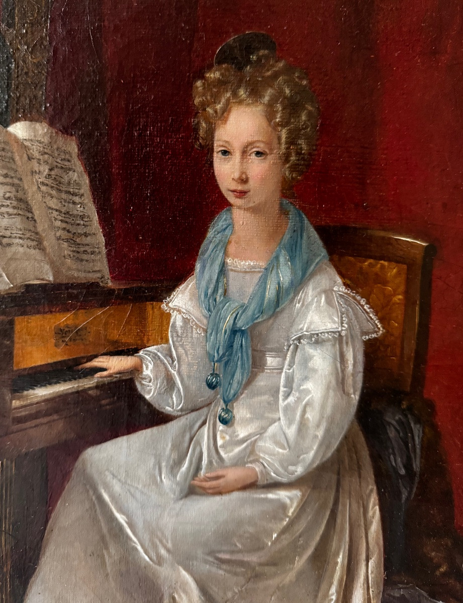 Young Girl With Piano, French School About 1820-1830-photo-2