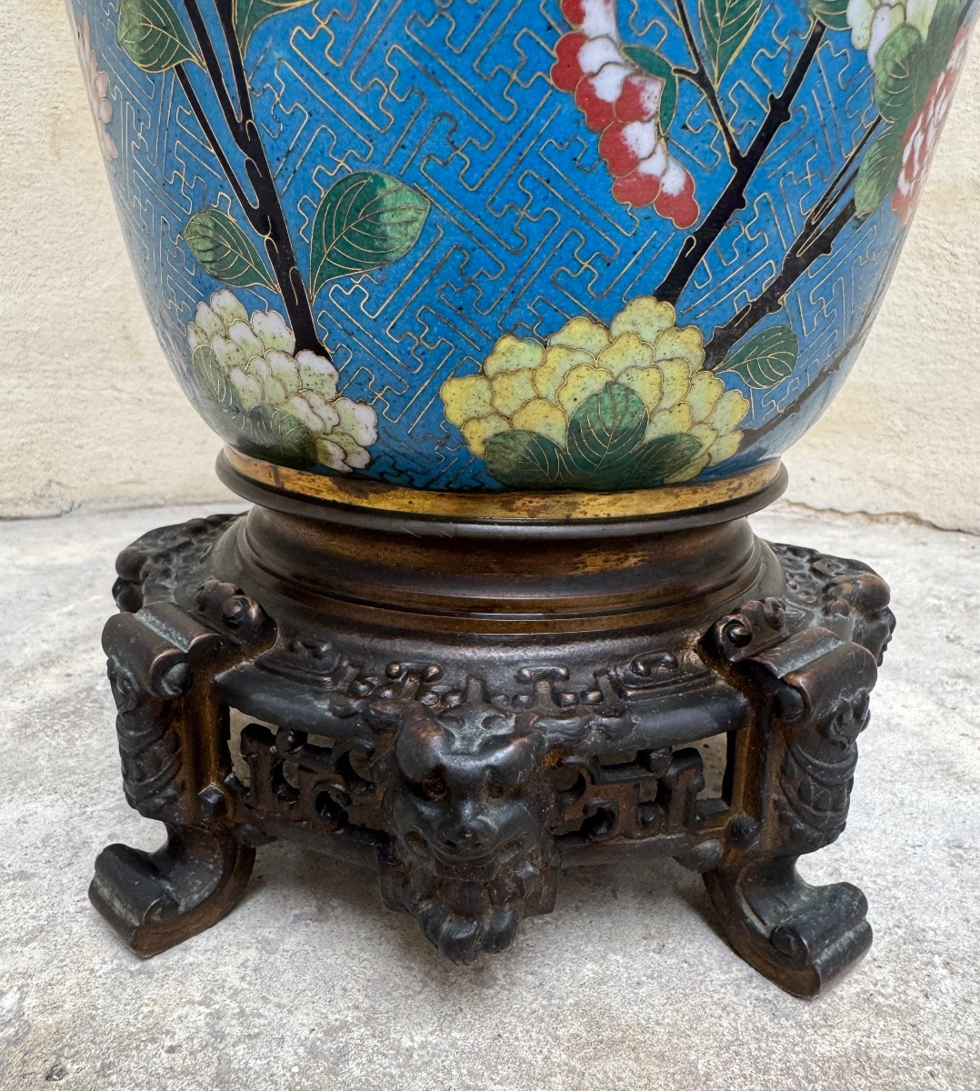 Paire De Lampes À Huile En Émaux Cloisonnés 19ème Siècle -photo-3