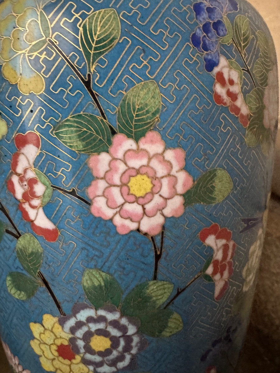 Paire De Lampes À Huile En Émaux Cloisonnés 19ème Siècle -photo-3