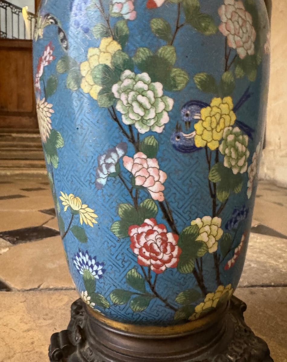 Paire De Lampes À Huile En Émaux Cloisonnés 19ème Siècle -photo-5
