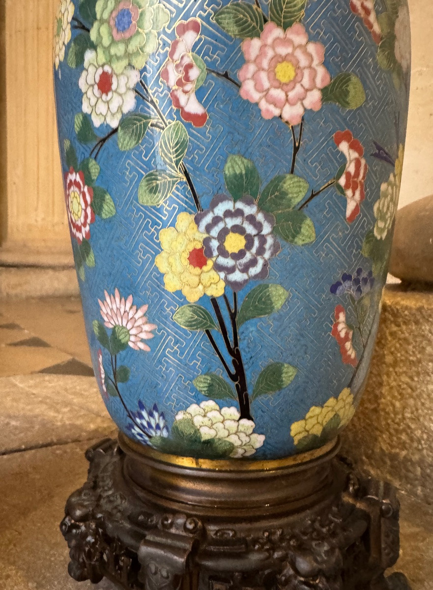 Paire De Lampes À Huile En Émaux Cloisonnés 19ème Siècle -photo-6