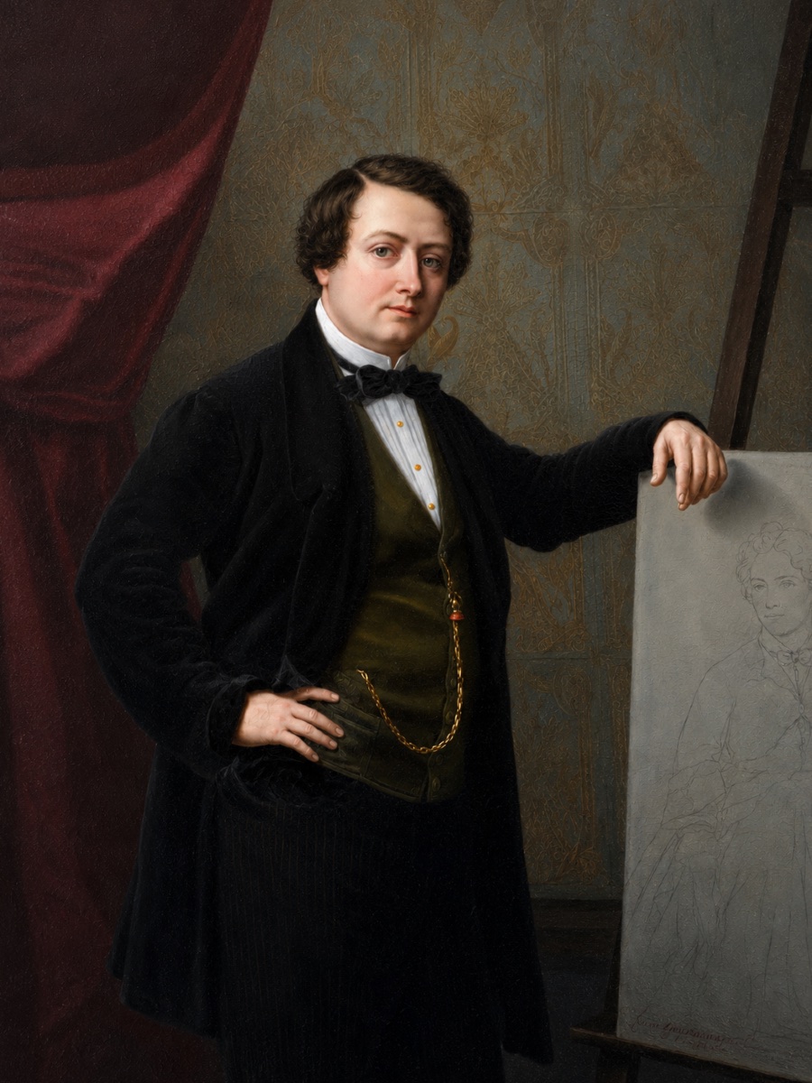 Portrait d’Homme Devant Un Chevalet, Époque Louis-Philippe-photo-1