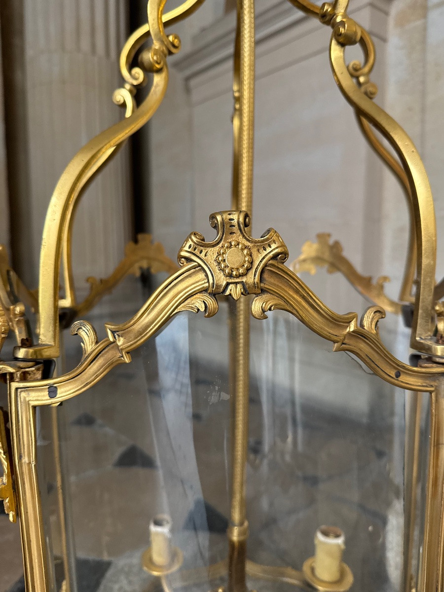 Large Gilded Bronze Vestibule Lantern Louis XV Style Late 19th Century-photo-2