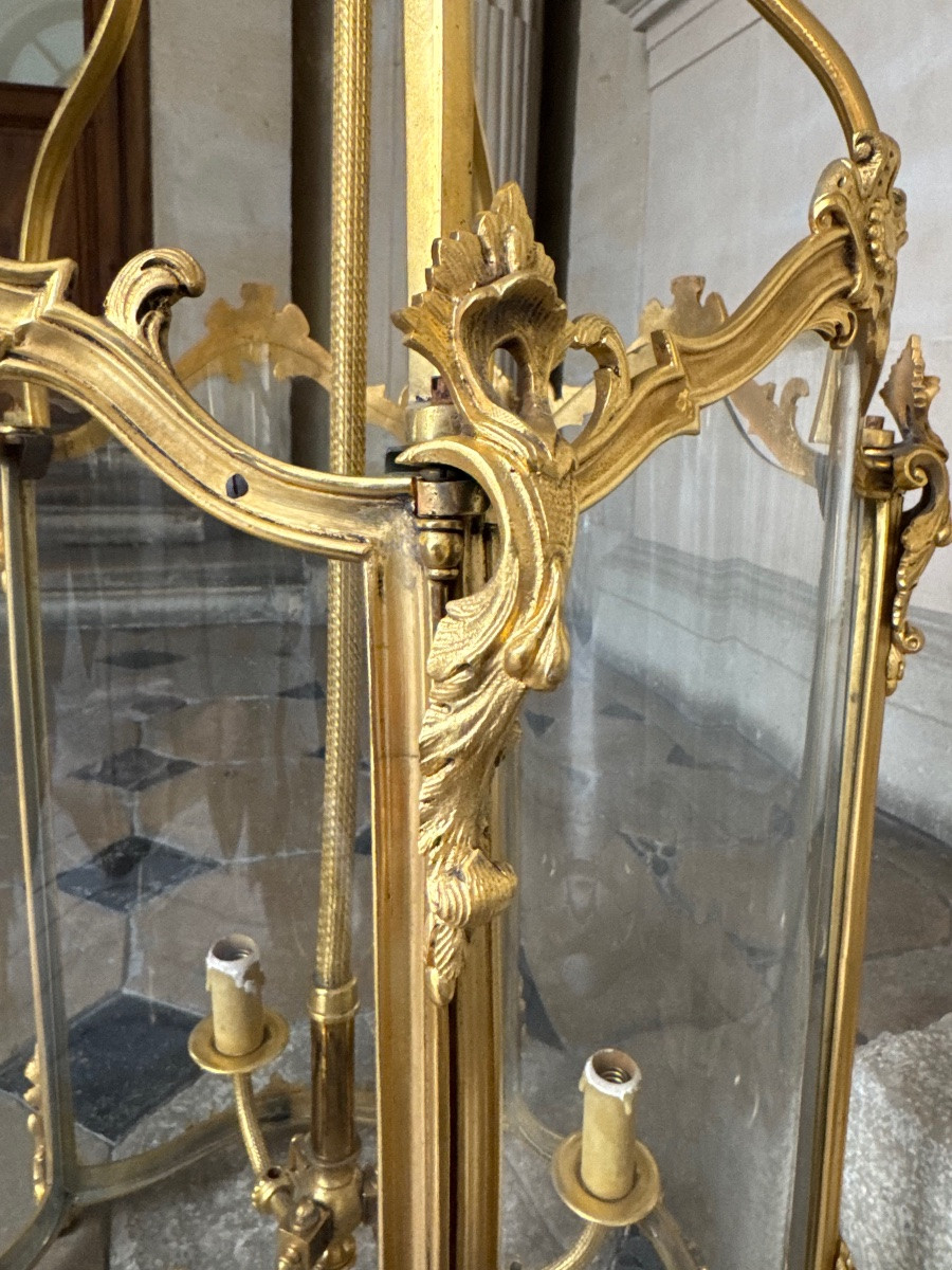 Large Gilded Bronze Vestibule Lantern Louis XV Style Late 19th Century-photo-3