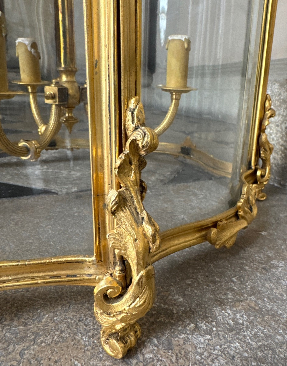 Large Gilded Bronze Vestibule Lantern Louis XV Style Late 19th Century-photo-4