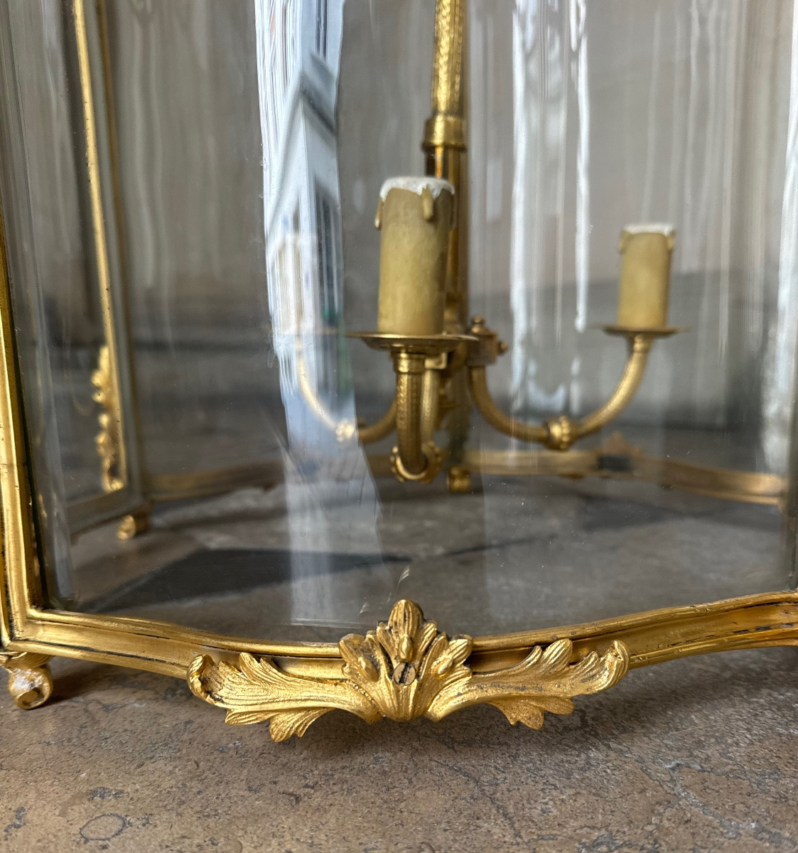 Large Gilded Bronze Vestibule Lantern Louis XV Style Late 19th Century-photo-1