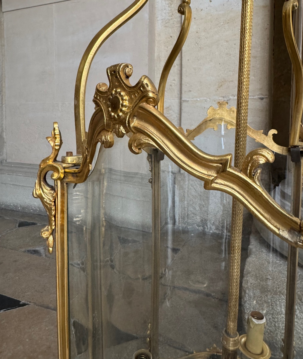 Large Gilded Bronze Vestibule Lantern Louis XV Style Late 19th Century-photo-2